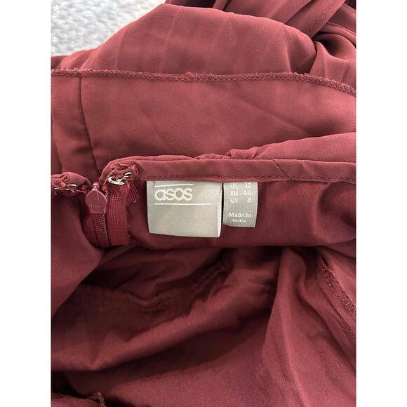 ASOS Design Burgundy Halter Tie Neck Above Knee Pleated Dress Size 8 Medium - Picture 10 of 13